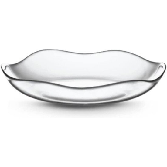 Glass Round Platter Serving Tray - Wavy Edge Extra Large Charger Plate, 12 inch Diameter, Extra Resistant Centerpiece Dinnerware, Fruit, Dessert, Salad, Appetizer Plate
