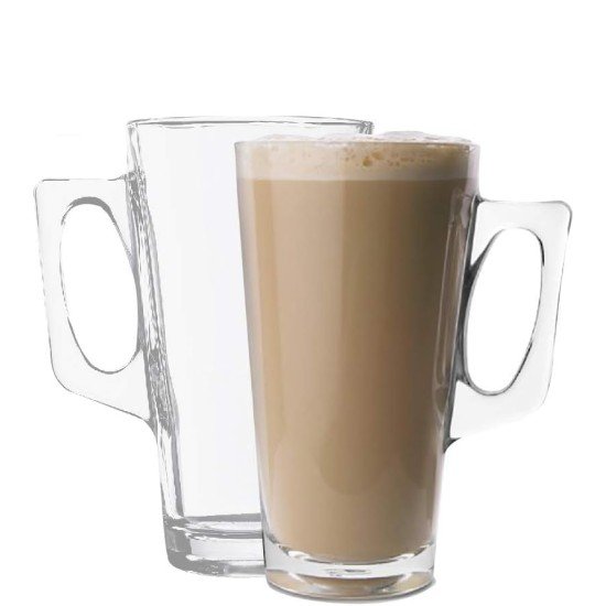  Glass Coffee Latte Mugs, Irish Coffee Cup Set with Handles, Large Glasses for Cappuccino, Latte, Iced Coffee, Ice Cream, Hot Chocolate, Hot Toddy, Hot Beverages, Set of 2, 9 oz