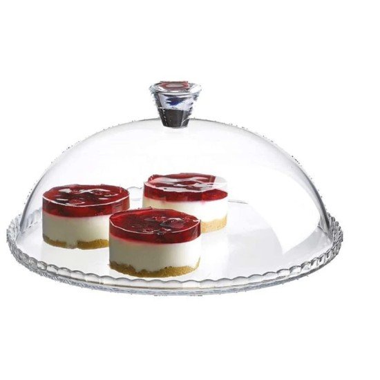  Cake Plate with Dome Lid, Glass Desert Serving Tray and Cover, Pastry Display Server, 12.60 inch Wide Glass Decorative Kitchen Platter for Cupcake Cookies Cheesecake Donut