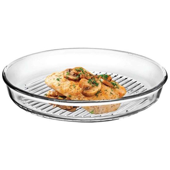  Round Glass Grill, 10.2 inch, Glass Casserole Dish, Tempered Borosilicate Glass Ovenware, Glass Baking Pan for Cooking