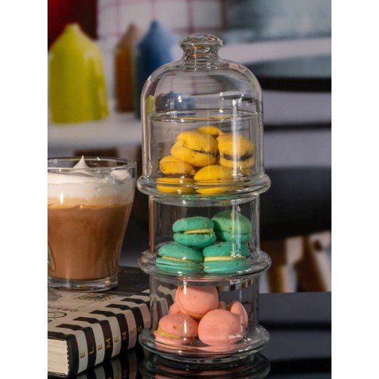 3-Tier Glass Stacking Apothecary Jars with Lid, Stackable Storage Container for Food, Candy, Biscuit, Cookie Chocolate , Pastries - Kitchen and Bathroom Organizer