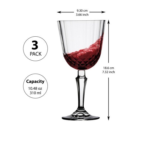  Elegance Red Wine Glasses Set of 6, Vintage Design Crystal Clear Stylish Coupe for Drinking Wine, Sturdy Premium Blown Chalices, 15.38 oz