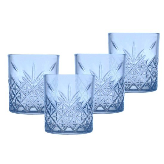 Blue Whiskey Glasses Set of 4, 12 oz Old Fashioned Lowball Barware, Heavy Base Colored Rocks Glass Tumbler for Bourbon, Scotch, Cocktail Drinking