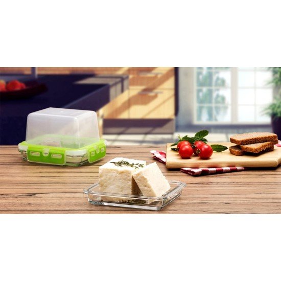  Tempered Glass Food Container with Bpa-free Locking Lid, On-the-go Lunch Box for Cheese, Snack, Food, Nuts, Spices, Glass Food Prep Storage, Snack Lunch Box (Rectangle 8.45 fl oz)