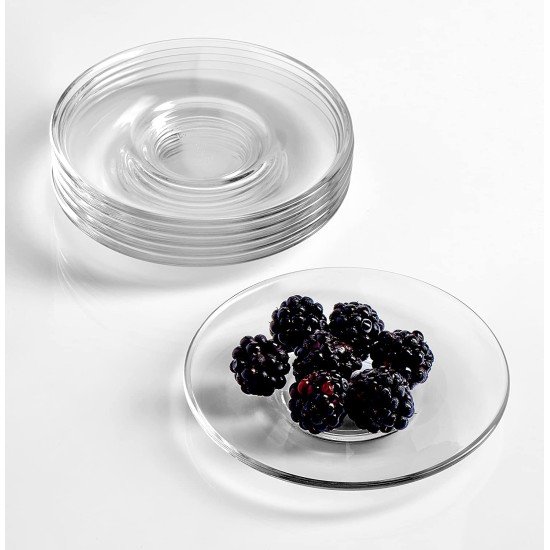 Glass Plate Saucers Set of 6, Round Coaster Set, Dessert Plate, Great for Servicing Cookies, Snacks, Fruits, Coffee, and Tea Cups