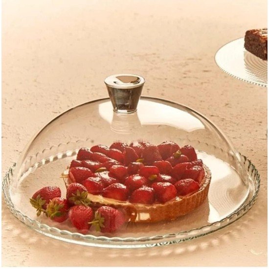  Cake Plate with Dome Lid, Glass Desert Serving Tray and Cover, Pastry Display Server, 12.60 inch Wide Glass Decorative Kitchen Platter for Cupcake Cookies Cheesecake Donut