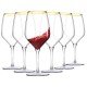  Gold Rim Red Wine Glasses With Long Stem Set of 6, Laser-Cut Rim Crystal Clear Elegant Glassware for Drinking Wine, Sturdy Tempered Rim Premium Blown Chalices, 15.9 oz