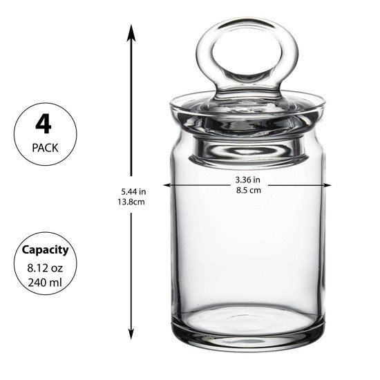  Spice Jar with Airtight Glass Lid 4pcs, Nuts, Jam or Coffee Beans Jar, Jar for Kitchen Storage and Laundry Room Organization 8.12 oz