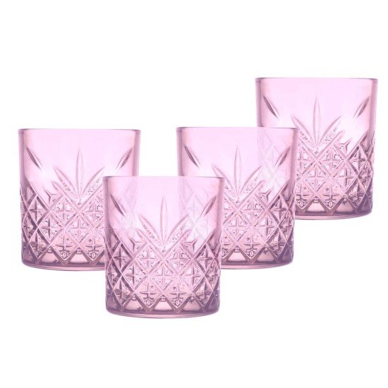 Pink Whiskey Glasses Set of 4, 12 oz Old Fashioned Lowball Barware, Heavy Base Colored Rocks Glass Tumbler for Bourbon, Scotch, Cocktail Drinking