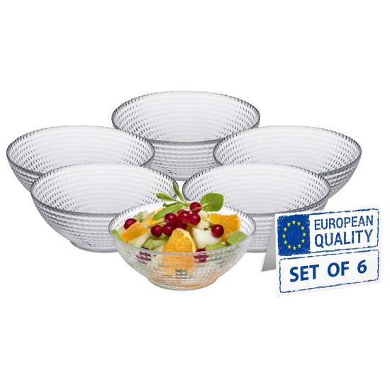 Glass Soup/Cereal Bowl Set of 6 - 13oz - Versatile for Fruit, Salad, Popcorn, Ice Cream, Cooking, Seasonings