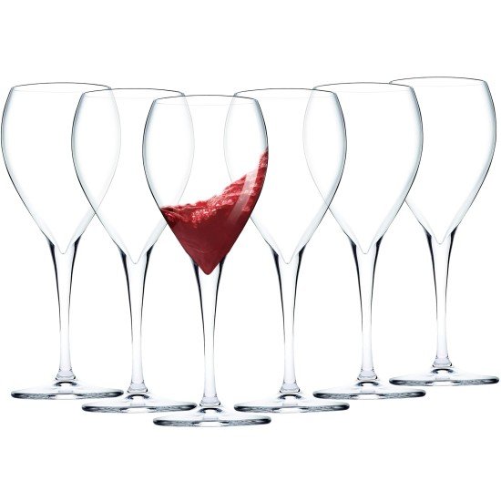  Glass Wine Goblets Set of 6, Laser-Cut Fine and Tempered Rim Crystal Clear Elegant Glassware for Drinking Wine, Sturdy Premium Blown Chalices, 20 oz