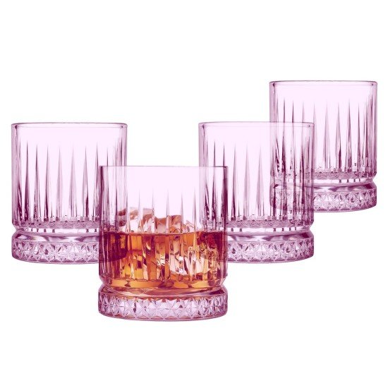  Pink Whiskey Glasses, Lowball Rock Barware Set of 4, Colored Old Fashioned Tumbler with Heavy Base for Scotch, Bourbon, Liquor or Cocktail Drinking, 12 oz
