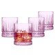  Pink Whiskey Glasses, Lowball Rock Barware Set of 4, Colored Old Fashioned Tumbler with Heavy Base for Scotch, Bourbon, Liquor or Cocktail Drinking, 12 oz