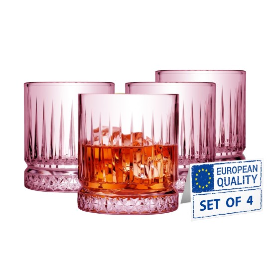  Pink Whiskey Glasses Set of 4, Colored Old Fashioned Tumbler with Heavy Base, 12 oz