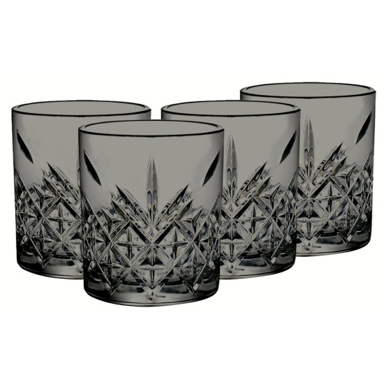  Grey Whiskey Glasses Set of 4, Old Fashioned Lowball Barware, Heavy Base Smoked Colored Rocks Tumblers for Drinking Scotch, Bourbon, Rye or Cocktails , 12 oz