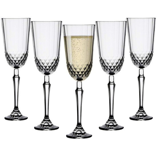  Elegance Glass Champagne Flutes Set of 6, Vintage Design Crystal Clear Stylish Glasses for Drinking Champagne , Sturdy Premium Blown Chalices, 4.23 oz