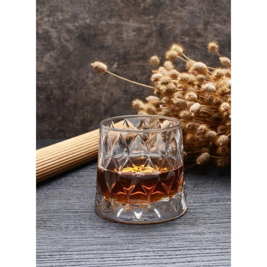  Leaf Whiskey Glasses Set Of 4, 10oz, Old Fashioned Lowball Bar Tumblers for Drinking Bourbon, Scotch Whiskey, Cocktails, Cognac