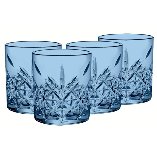  Blue Whiskey Glasses Set of 4, Heavy Base Turquoise Colored Rocks Tumblers, 12 oz