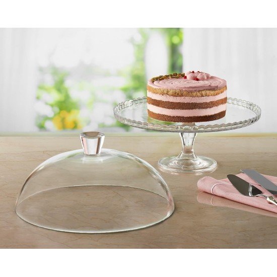  Cake Stand with Dome Lid, Glass Desert Serving Plate and Cover, Footed Pastry Display Server, 12.60 inch Wide Glass Decorative Kitchen Platter for Cupcake Cookies Cheesecake Donut