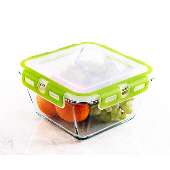 Tempered Glass Food Container with Bpa-free Locking Lid, On-the-go Lunch Box for Vegetables, Fruits, Food, Nuts, Snack, Glass Food Prep Storage (Rectangle 82.50 fl oz)