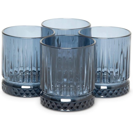 Blue Rocks Glasses, Lowball Whiskey Glasses Set of 4, Colored Old Fashioned Tumbler with Heavy Base, Elysia 12 oz