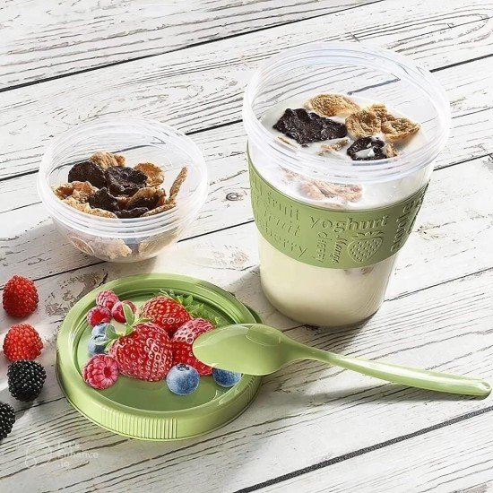  Yogurt Parfait Cups with Lids and Spoon, Reusable Breakfast Container To Go, Travel Bowl with Topping Cereal, Overnight Crunch or Granola Lunch Box for Meal Prep Set of 4 (20 oz)