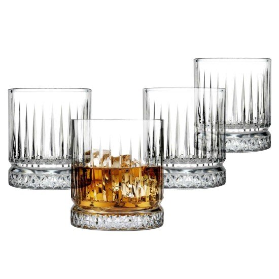  Premium Whiskey Glasses, Lowball Rock Tumbler Set of 4, Double Old Fashioned Barware with Heavy Base for Scotch, Bourbon, Liquor or Cocktail Drinking, 12 oz