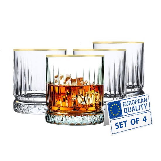 Gold Rim Whiskey Glasses Set of 4, 24k Old Fashioned Tumbler, 12 oz