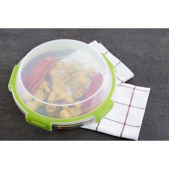  Tempered Glass Food Container with Bpa-free Locking Lid, On-the-go Lunch Box for Vegetables, Fruits, Food, Snack, Nuts, Spices, Glass Food Prep Storage (Round 62.20 fl oz)