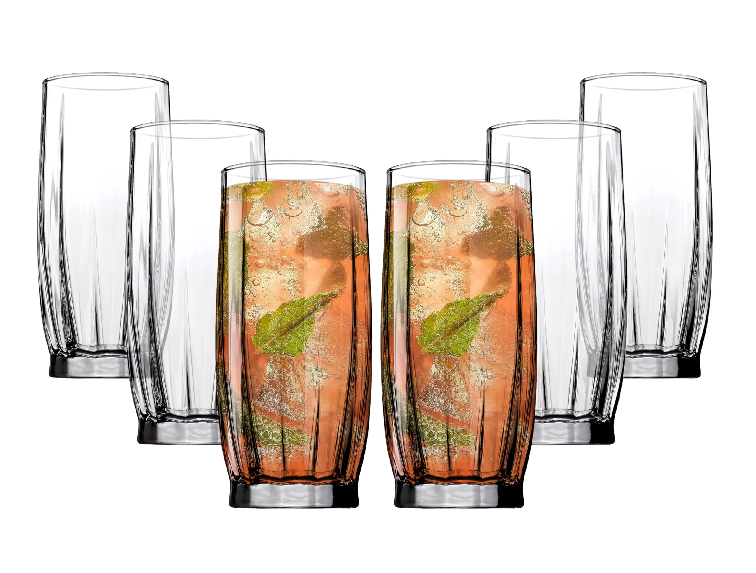 Biandeco Highball Glasses Set of 3, Clear Glass Drinking Glasses, Long Drink  Tall Glass Cups, Cocktail, Mojito, Water Glass, Tom Collins Bar Glassware