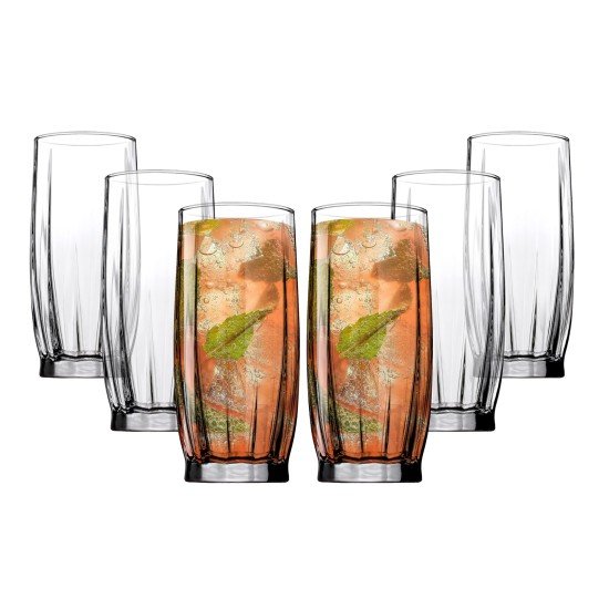  Highball Glasses Set of 6, Cocktail Bar Glassware, Long Drink Tall Glass Cups, Clear Glass Drinking Glasses, Tom Collins, Mojito, Juice, Water Glass, 10.70 oz